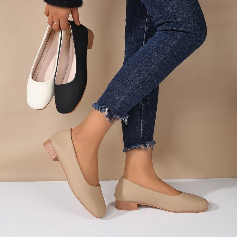 Women Shoes Heels - Soft Leather Round Toe Slip-On Shoes