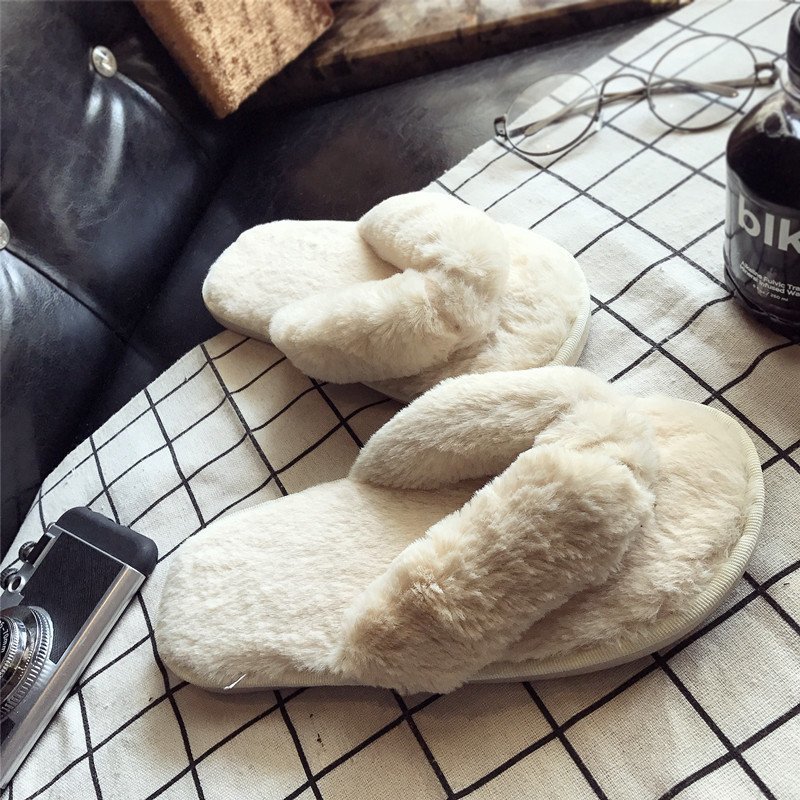 Women Shoes Sandals - Cross Warm Fluffy Furry Slippers Women
