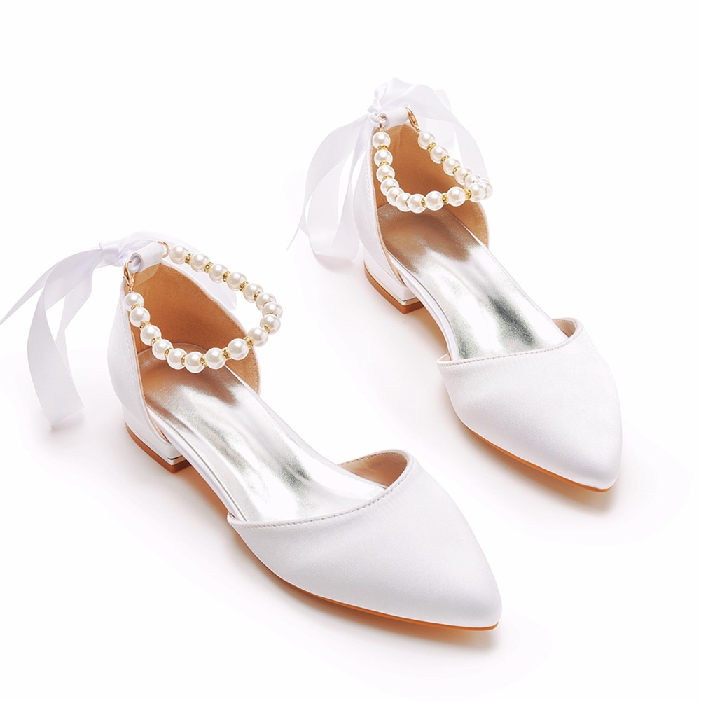 Women Shoes Sandals - Wedding Shoes Bride Flat Heel Pointed