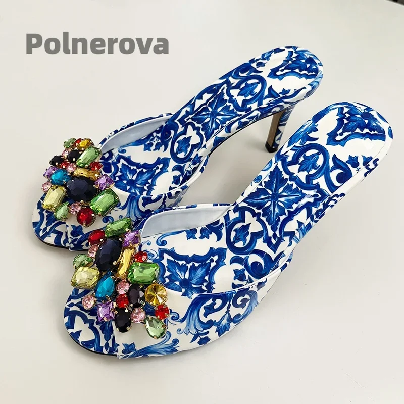 High Heeled Prints Jewel Slipp - огляд і ціна Women'S Shoes Navy Blue
