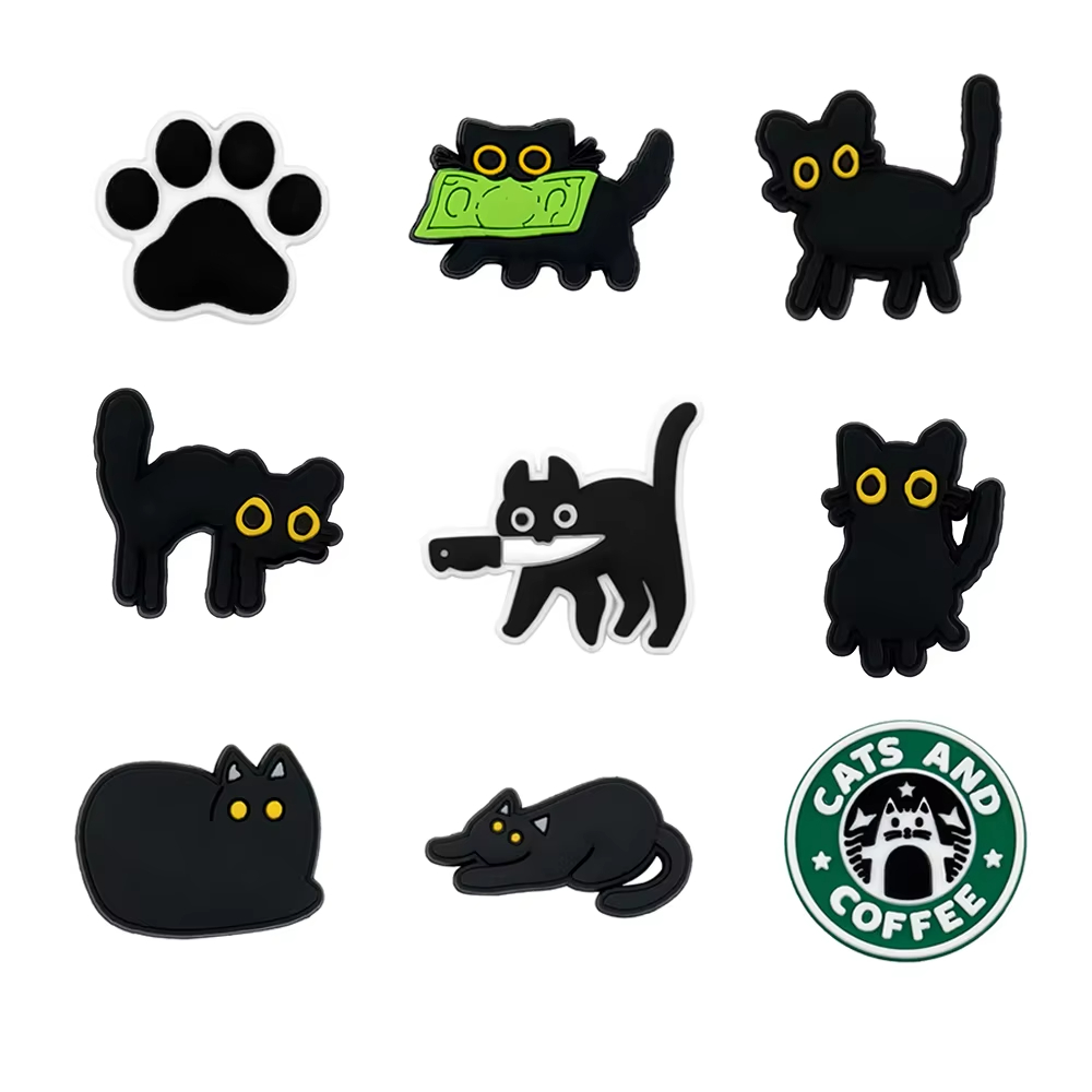 9Pcs Tblack catr Croc Charms S - огляд і ціна Croc Style Clog